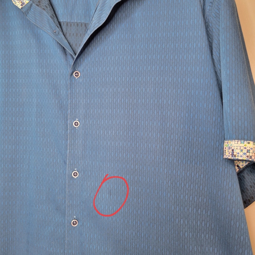 Robert Graham Mens 2XL Blue Textured Jacquard Short Sleeve Button Down Shirt - Picture 6 of 11